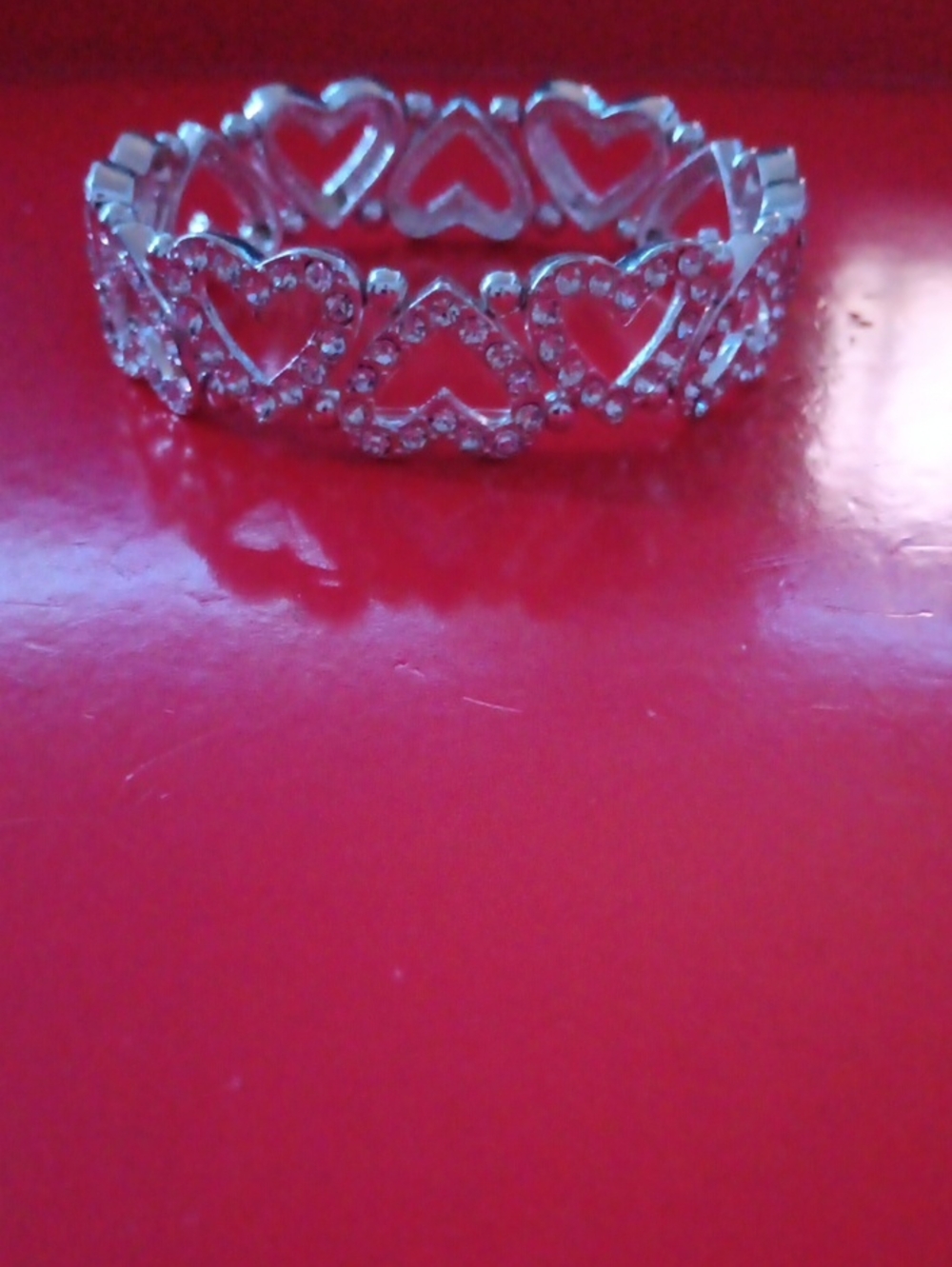 Silver Heart Crystal Stretch Bracelet - Women's Jewelry
